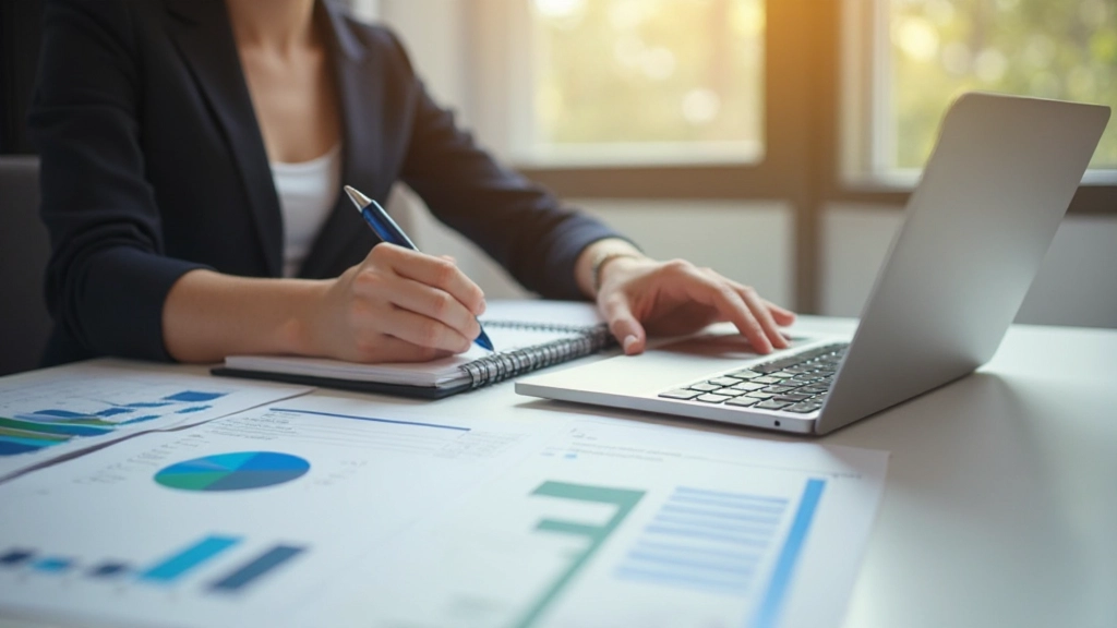 Professionele foto van volwassene die financiële planning doet met grafiek en notitieboek